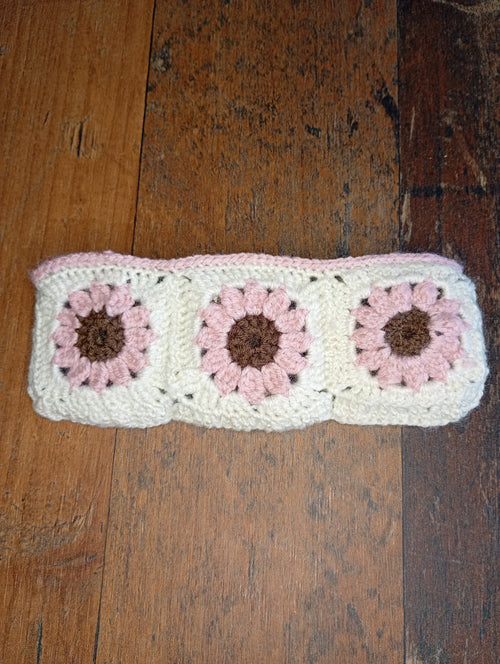 Gehäkelte Federmappe Granny Square Creme-Rosa Vorderseite