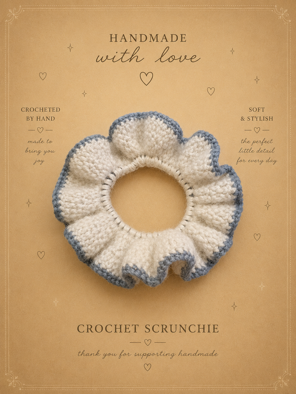 Gehäkelter Scrunchie Weiß Blau – Produktbild