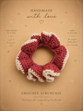 Gehäkelter Scrunchie / Haargummi – Dunkelrot-Weiß