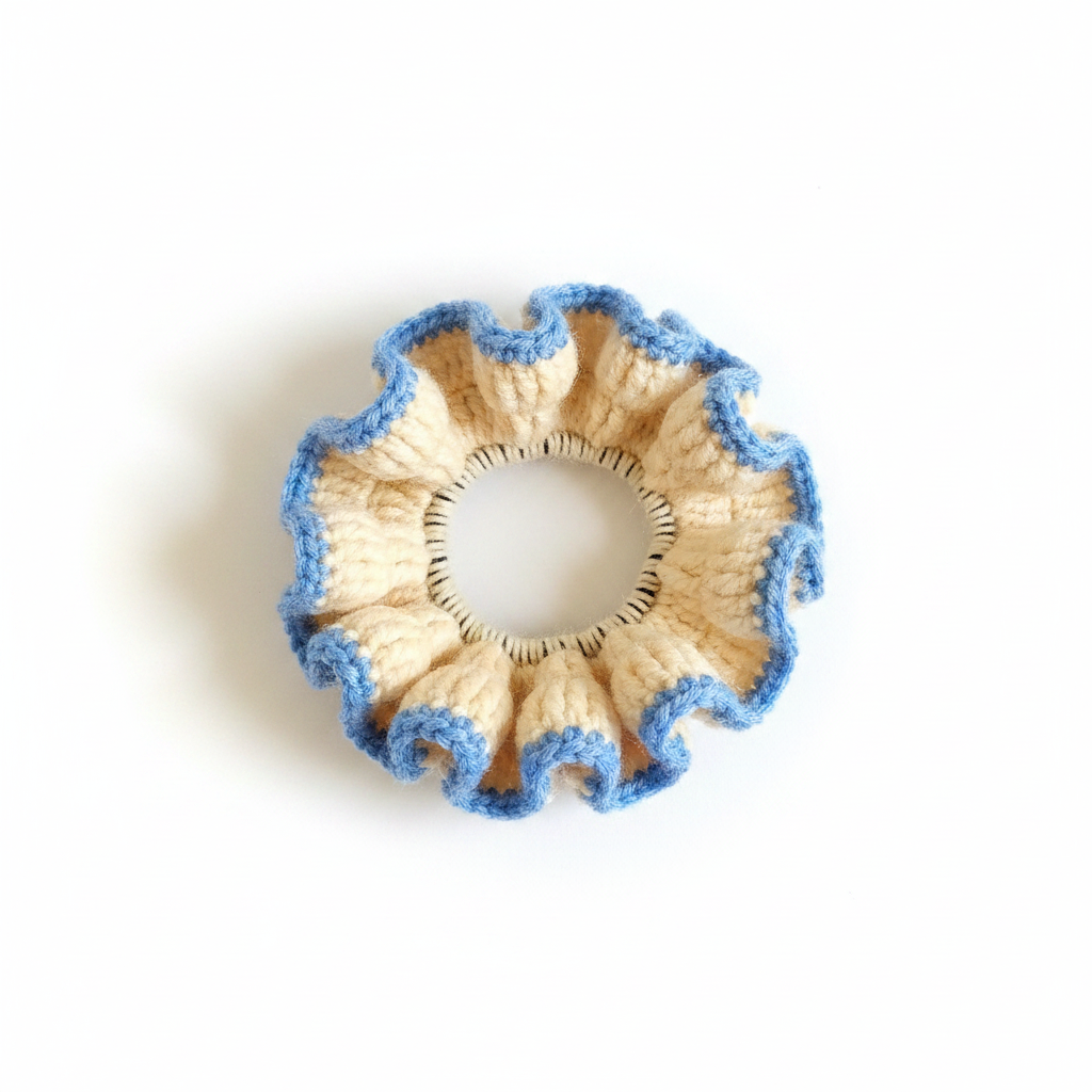 Gehäkelter Scrunchie Creme Blau